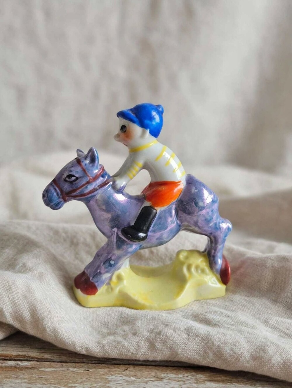 Vintage Lusterware Ceramic Horse & Jockey Figurine / Toothbrush Holder Japan